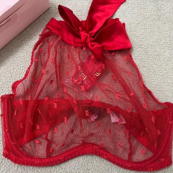 Agent Provocateur Madelina Red Ribbon High Neck Halter Bra & Panties Set NWT - Picture 8 of 10